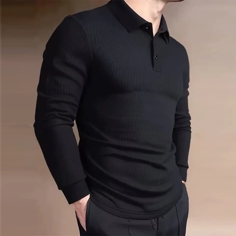 Camisa Polo Jacquard Luxo Preta