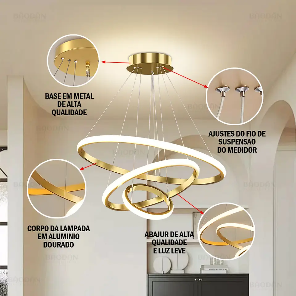 Lustre Anéis LED Moderno