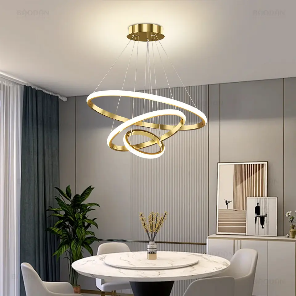 Lustre Pendente LED Dourado Moderno
